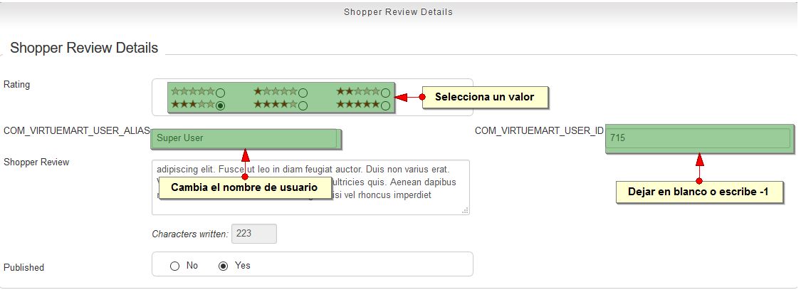 Editar o crear reviews en Virtuemart